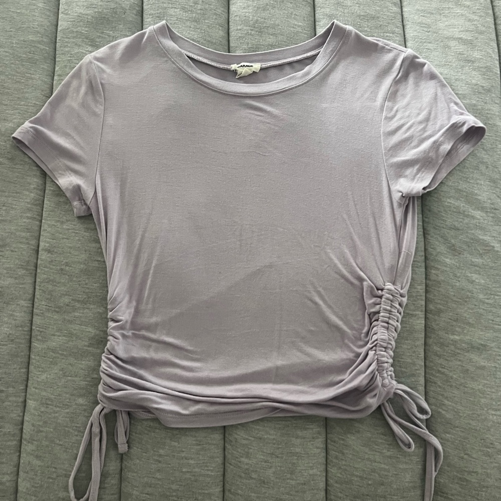 garage purple thin cropped shirt with ties on the side, can adjust length